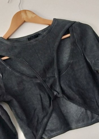 Asos Gri penye Uzun Kollu Crop Top