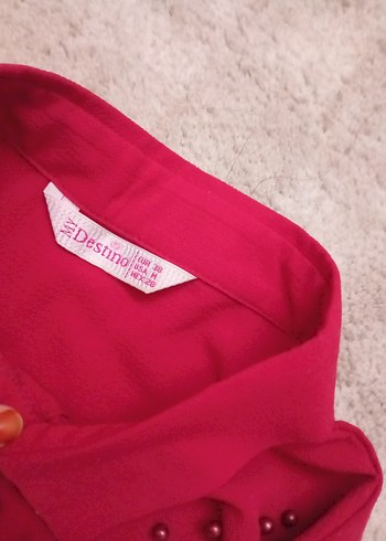 Düğmeli kırmızı Uzun Kollu Kadın Gömlek - Görsel 2