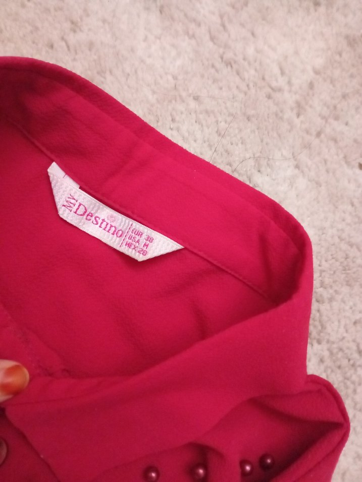 Düğmeli kırmızı  Uzun Kollu Kadın Gömlek - Görsel 2