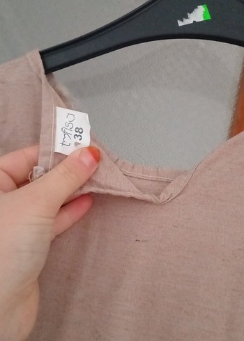 Bej Keten Elbise - Görsel 3