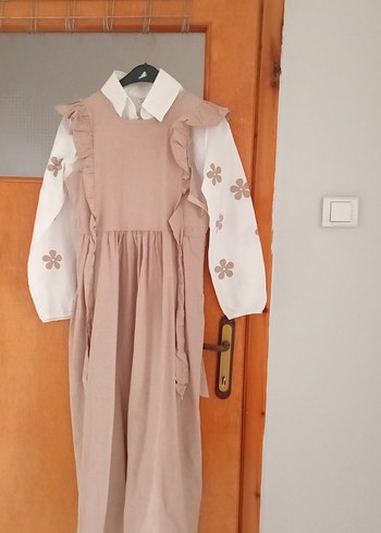 Bej Keten Elbise - Görsel 5