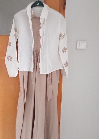 Bej Keten Elbise - Görsel 4