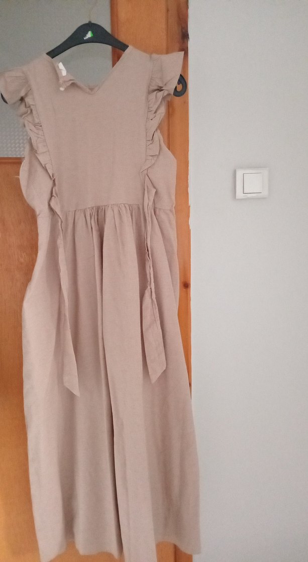 Bej Keten Elbise - Görsel 2