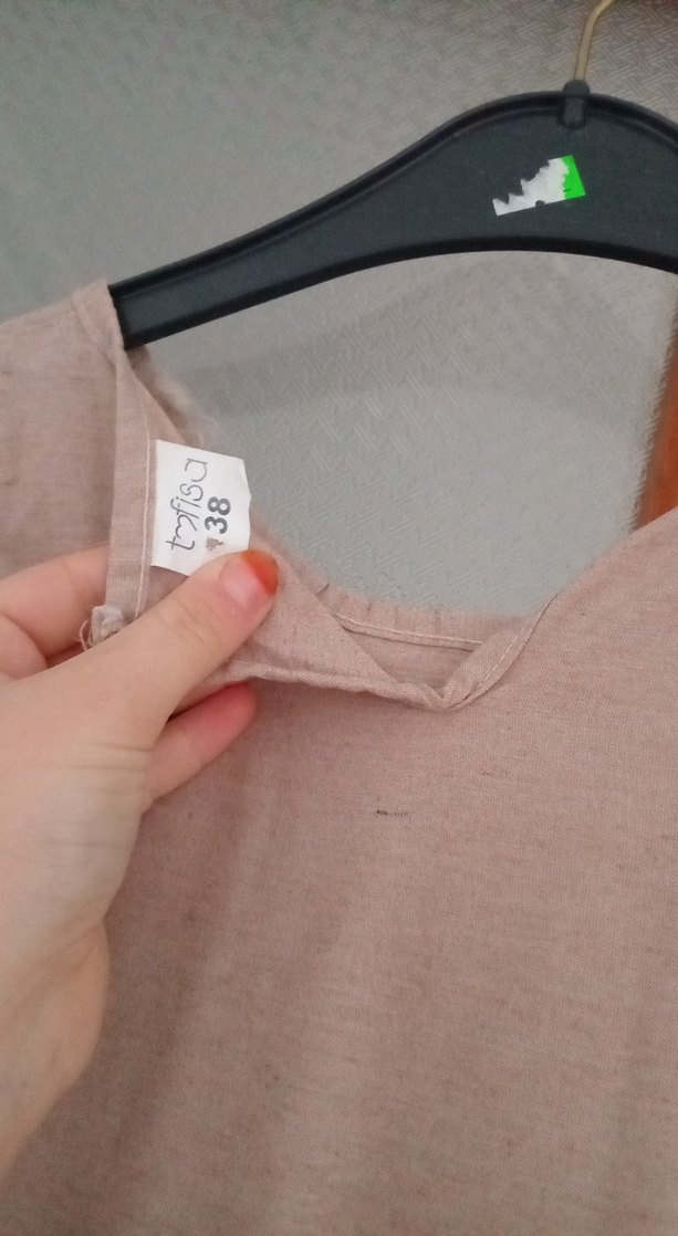 Bej Keten Elbise - Görsel 3