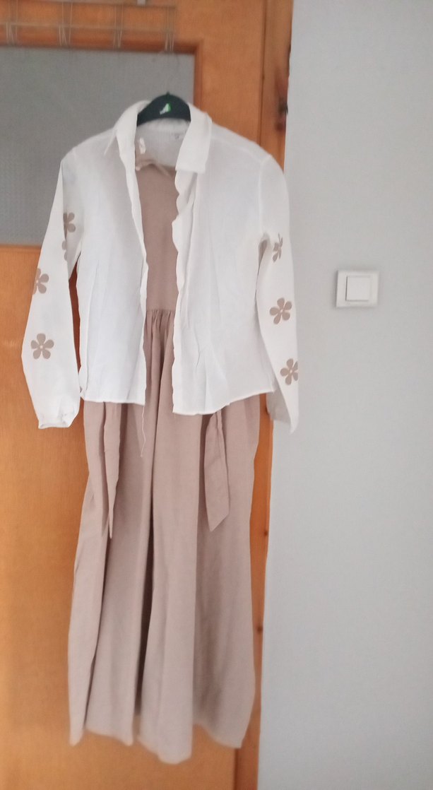 Bej Keten Elbise - Görsel 4