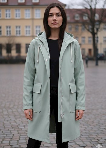 Gri Midi Kadın Yağmurluk Kapüşonlu - Görsel 2