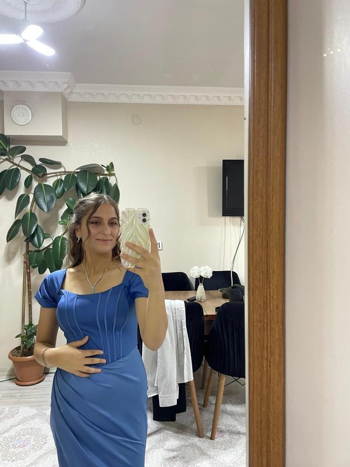 Mavi Drapeli Uzun Abiye Elbise - Görsel 3