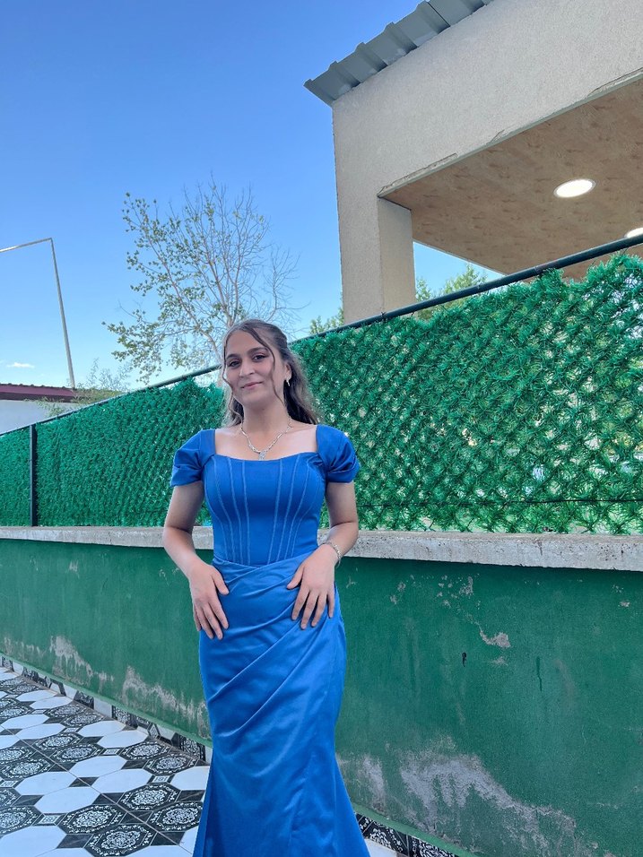 Mavi Drapeli Uzun Abiye Elbise - Görsel 2