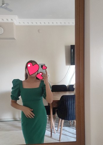 38 Beden Yeşil Midi Transparan Strappy Elbise
