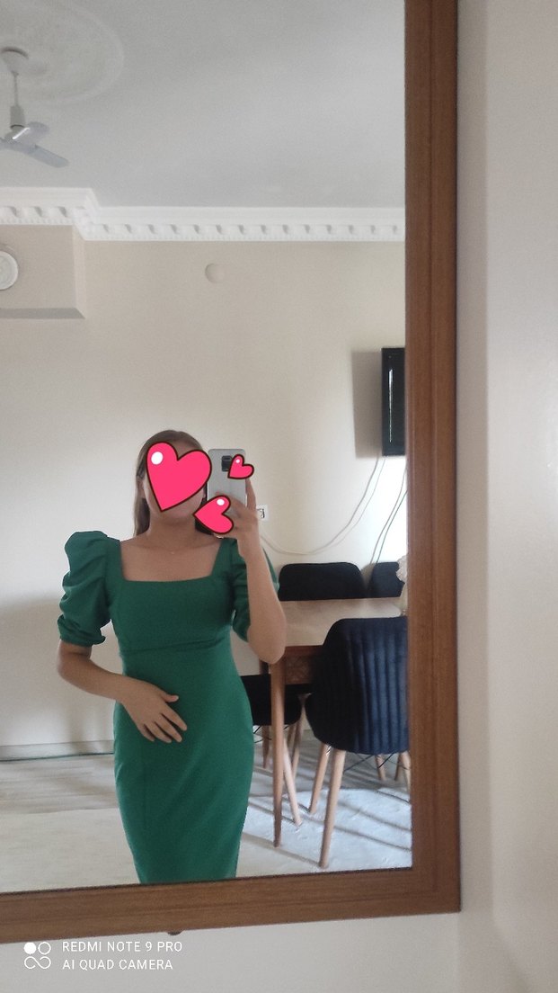 Yeşil Midi Transparan Strappy Elbise - Görsel 3