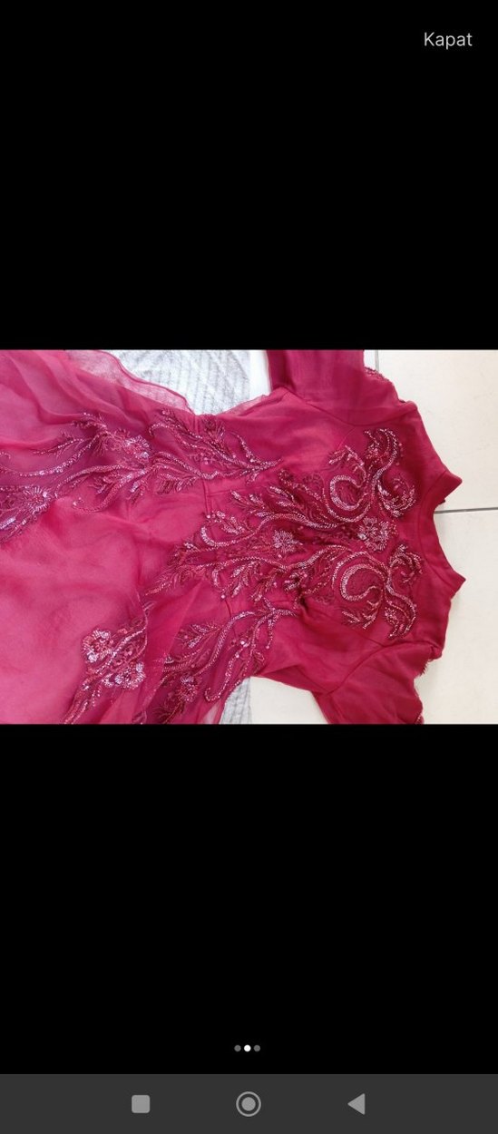 Bordo Uzun Kollu İşlemeli Abiye Elbise - Görsel 2