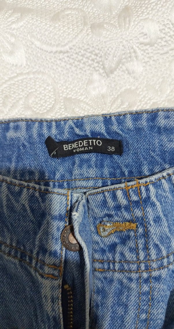 Kadın Mavi Kemerli Normal Boy Denim Pantolon - Görsel 3