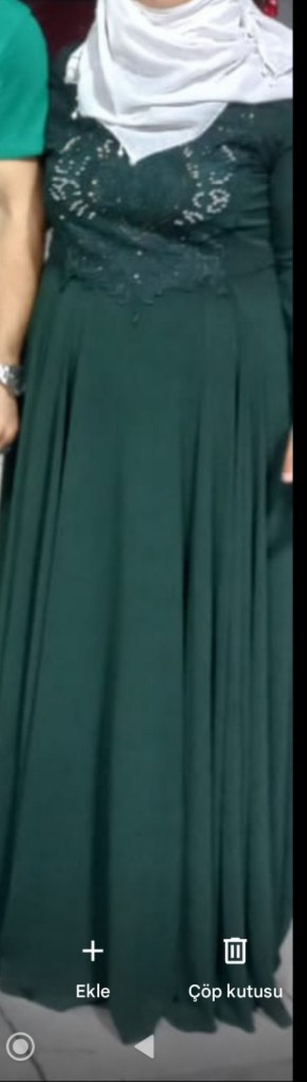 Yeşil V Yaka Midi Elbise - Görsel 2