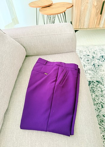 Mor Parlak Pilili Kadın Kumaş Pantolon - Görsel 3