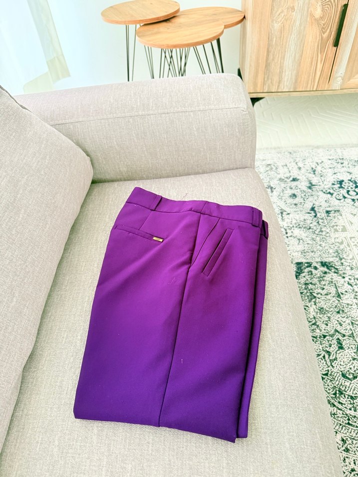 Mor Parlak Pilili Kadın Kumaş Pantolon - Görsel 3