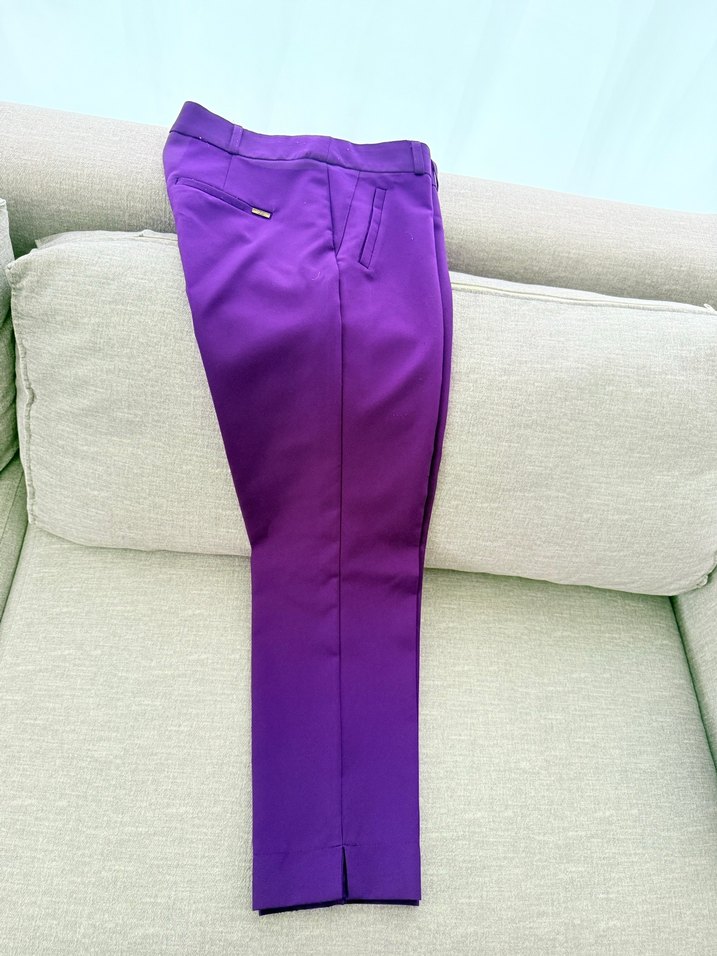 Mor Parlak Pilili Kadın Kumaş Pantolon - Görsel 2