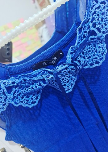 Dantel Detaylı Mavi Bluz - Görsel 2