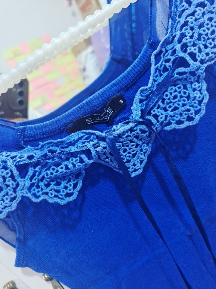 Dantel Detaylı Mavi Bluz - Görsel 2