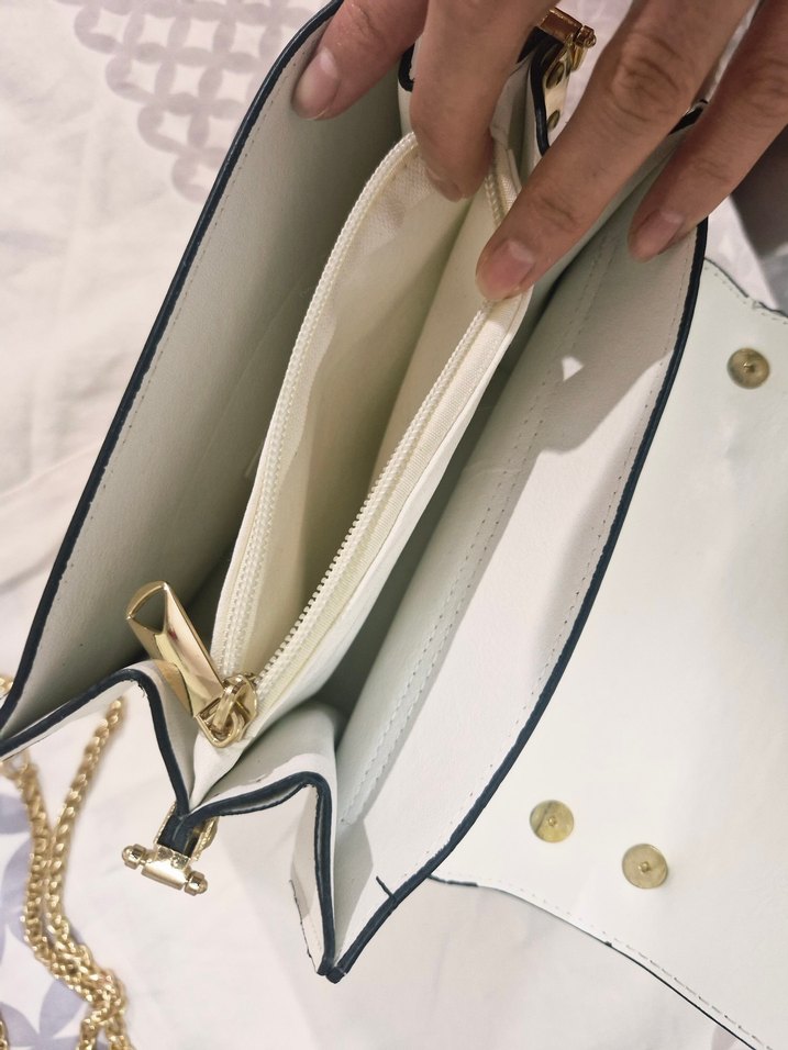 Diger Beyaz Deri Modern Klasik Kadın Çanta - Görsel 5