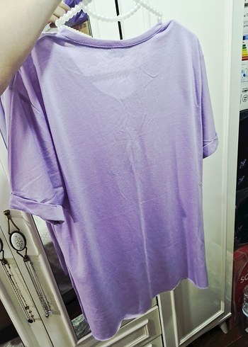 Mor Pamuklu Baskılı Kadın Tişört - Görsel 2