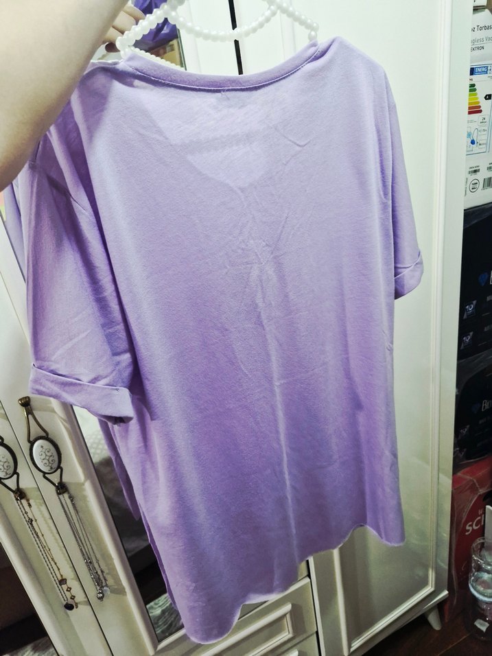 Mor Pamuklu Baskılı Kadın Tişört - Görsel 2