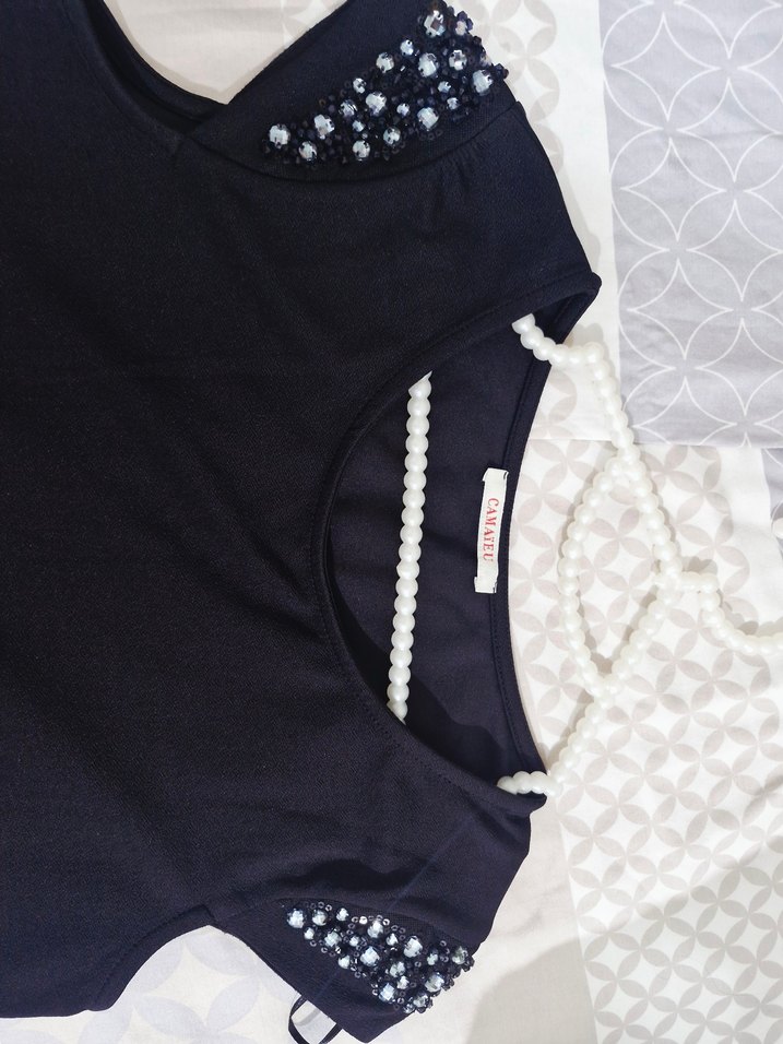 Boncuk İşlemeli Siyah Kısa Kollu Kadın Bluz - Görsel 4