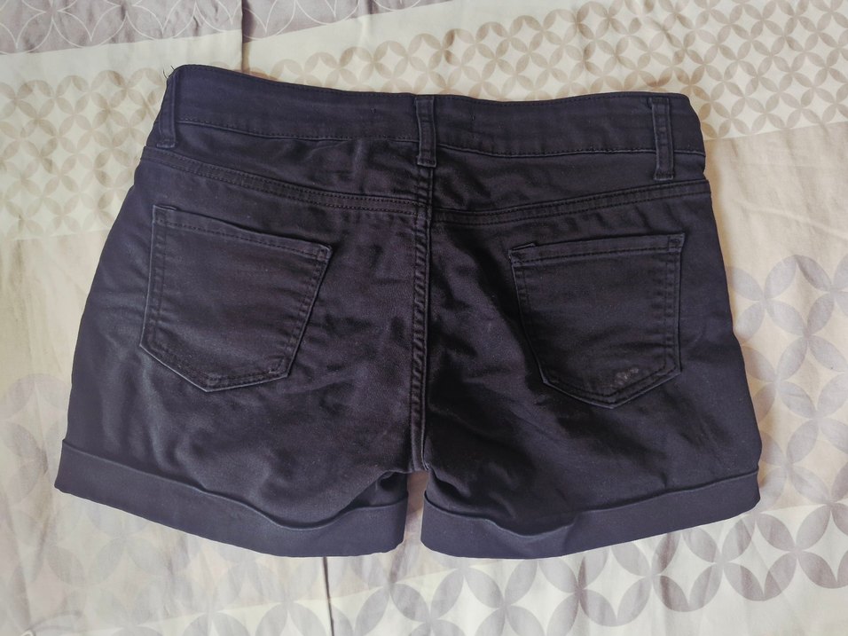 Düğmeli Siyah Denim Mini Şort - Görsel 2