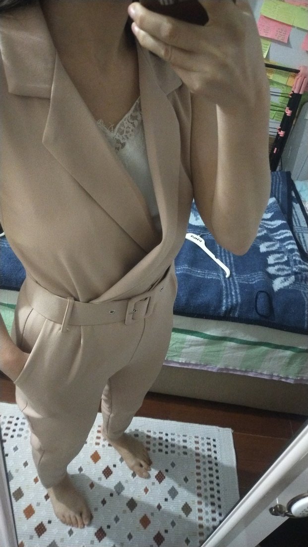 Bej Kemerli Kadın Midi Tulum - Görsel 2