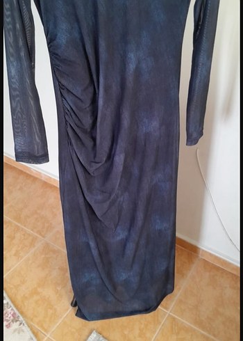 Lacivert Drapeli Uzun Kadın Elbise - Görsel 2