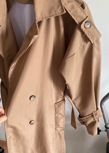Bej Uzun Düğmeli Kadın Trençkot - Görsel 2