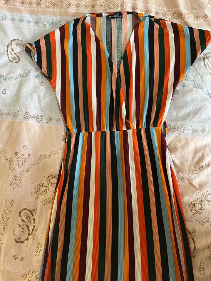 Çok Renkli çizgili elbise - Görsel 4