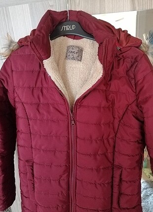 Bordo bayan kapşonu içi polarlı mont