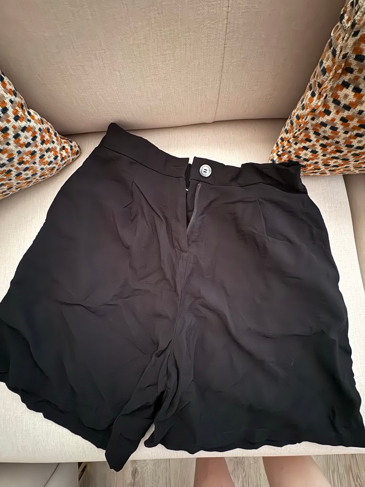 Düğmeli Siyah 40 Beden Keten Şort - Görsel 2