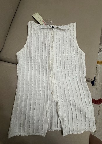 Trendyolmilla M beden Beyaz Kısa Kollu Pliseli Triko Bluz - Görsel 4