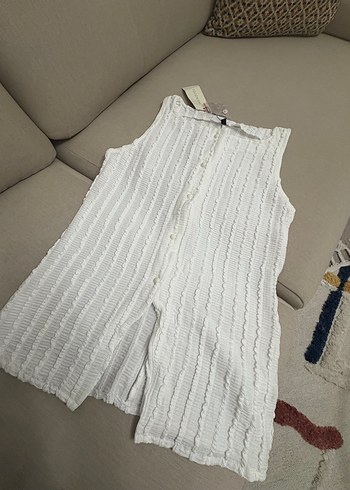 Trendyolmilla M beden Beyaz Kısa Kollu Pliseli Triko Bluz - Görsel 3