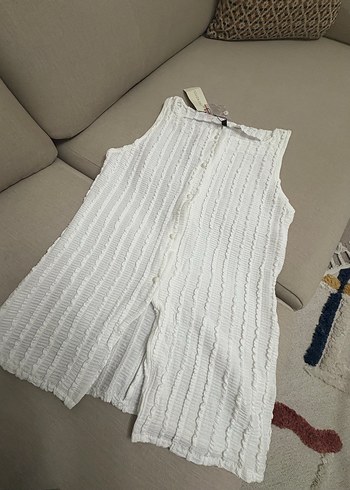 Trendyolmilla M beden Beyaz Kısa Kollu Pliseli Triko Bluz - Görsel 5