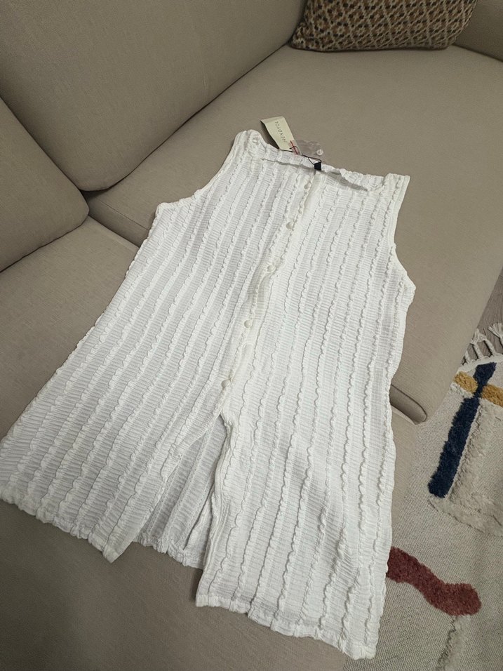 Trendyolmilla M beden Beyaz Kısa Kollu Pliseli Triko Bluz - Görsel 3