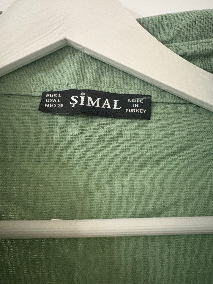 L beden Düğmeli Yeşil Kolsuz Keten Gömlek - Görsel 3