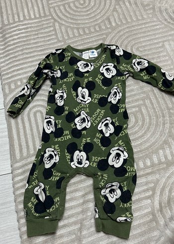 Uzun Kollu Yeşil Mickey Baskılı Bebek Tulum