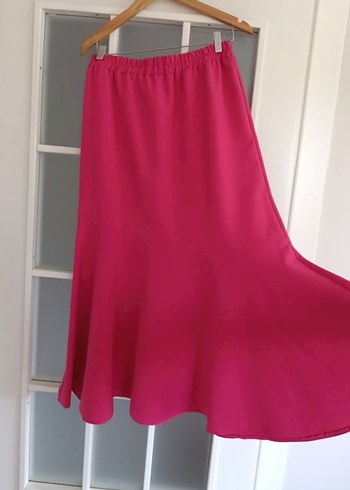 38 Beden pembe Renk Pembe Uzun Salaş Keten Etek