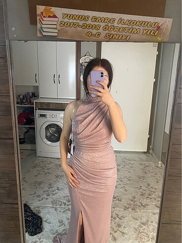 Pembe Simli Elbise
