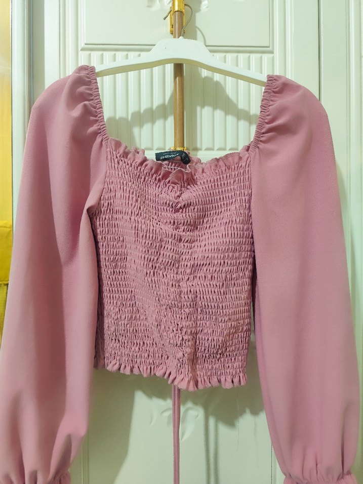 Pembe Renk Uzun Kollu Fırfırlı Bluz - Görsel 2
