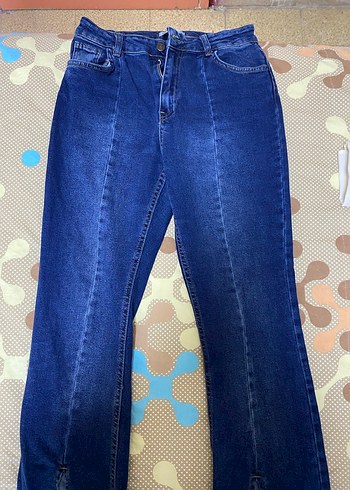 Kadın Lacivert Bağlamalı Kesim Midi Kot Pantolon - Görsel 2