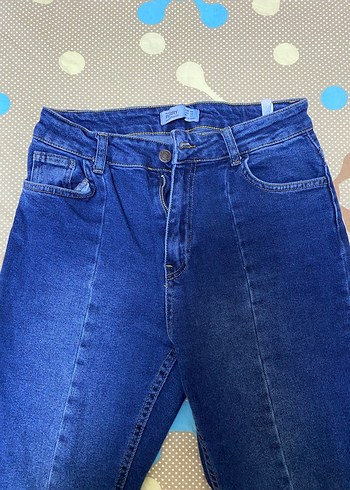 Kadın Lacivert Bağlamalı Kesim Midi Kot Pantolon - Görsel 3