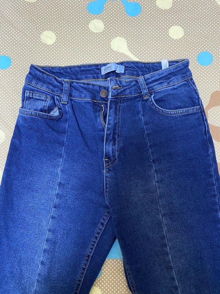 Kadın Lacivert Bağlamalı Kesim Midi Kot Pantolon - Görsel 3