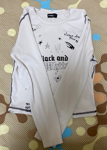 Beyaz Baskılı Uzun Kollu Kız Tişörtü - Görsel 2