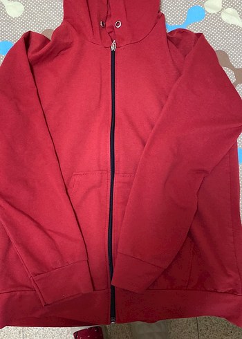 Kırmızı Kapüşonlu Fermuarlı Erkek Polar - Görsel 2