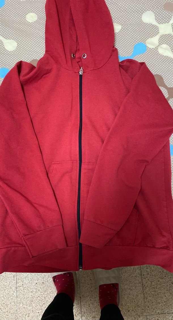 Kırmızı Kapüşonlu Fermuarlı Erkek Polar - Görsel 2