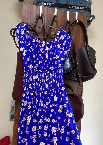 Mavi Çiçek Desenli Uzun Bohem Elbise - Görsel 5