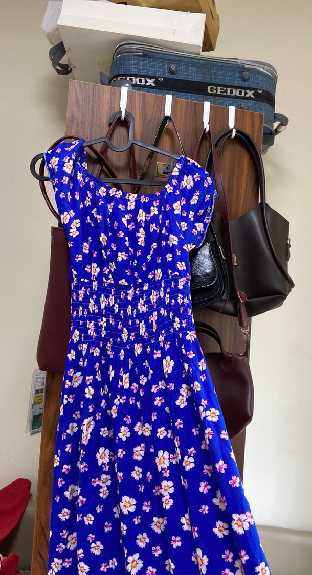 Mavi Çiçek Desenli Uzun Bohem Elbise - Görsel 5